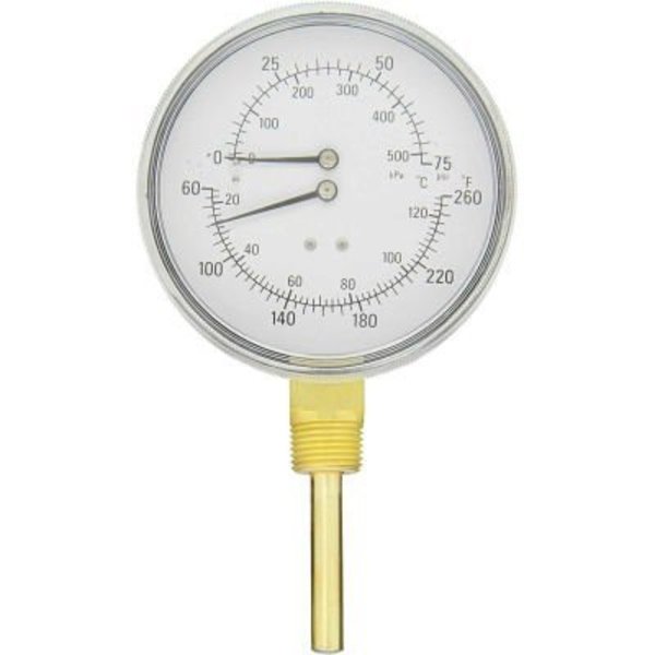 Engineered Specialty Products, Inc PIC Gauges 4" Tridactor Boiler Pressure Gauge, 1/2" NPT, 0/75 PSI, Lower Mount, TRI-RC-402L-D TRI-RC-402L-D